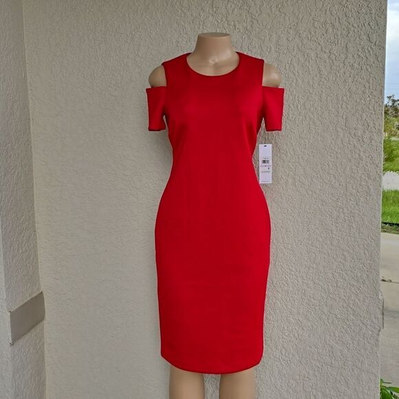 BRAND NEW CALVIN KLEIN COLD SHOULDER FITTED DRESS G1 - Picture 3 of 13